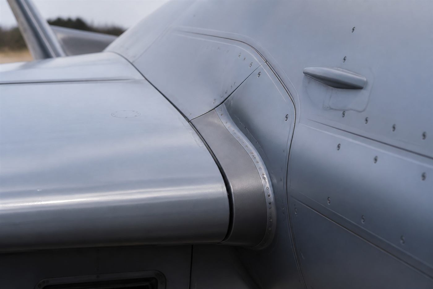 Close detail of unmanned aircraft wing and fuselage structure
